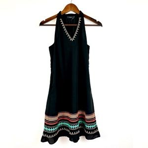 THML by Anthropologie Chana Black Aztec Embroidered Halter Shift Dress - Sz XS